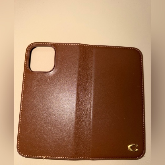 Coach Brown Leather Folio Phone Case with Gold Accent - Picture 3 of 4